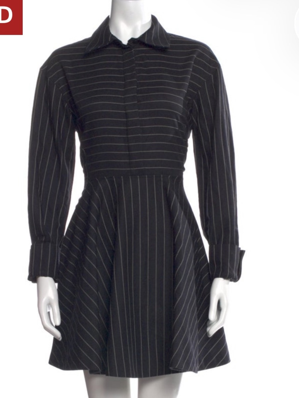 Stella McCartney Black Pinstripe Long Sleeve Fit-and-Flare Dress
